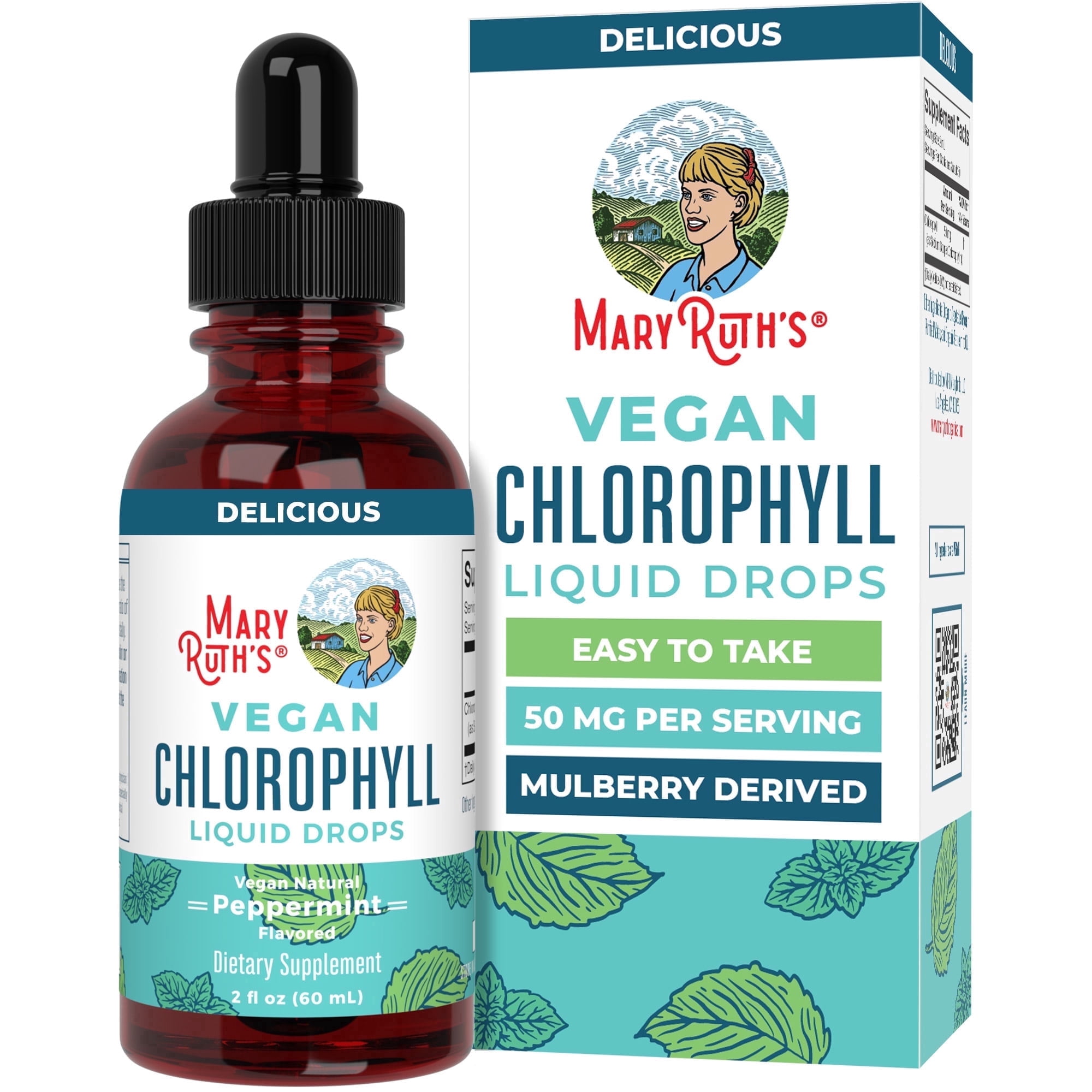 MaryRuth's Vegan Chlorophyll Liquid Drops Herbal Supplement Peppermint Sugar-Free Non-GMO Unisex 2 fl oz