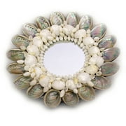 Natural Abalone Shell Frame Small Round Wall Mirror 10 Inch Diameter