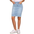 thumbnail image 1 of Faldas de mezclilla para mujer INSPIRE CHIC, desgastadas, de cintura alta, con dobladillo rasgado, faldas de jeans lavadas con bolsillos L azul claro, 1 of 6