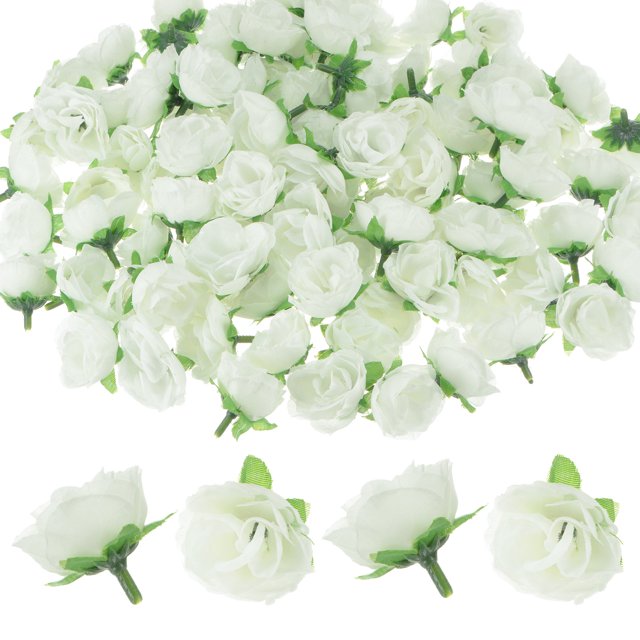 Uxcell 100 Paquete Cabezas de Rosas Artificiales 1.2" Pequeña Cabeza de Rosa de Seda Falsa para Decoración Cabezas de Flores Falsas Capullos Crema