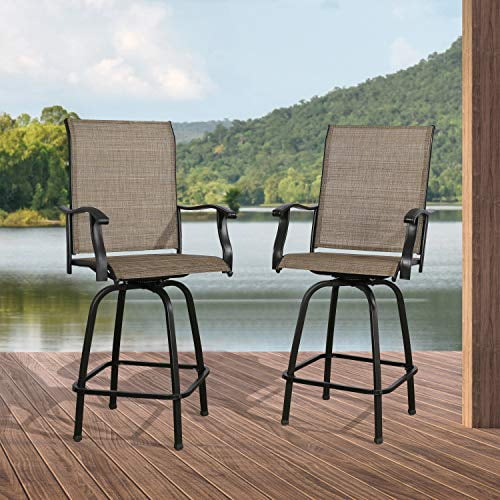 Set of 2 MFSTUDIO Outdoor Swivel Bar Stools Bar Height Patio Bistro Chairs with All Weather Steel Frame 
