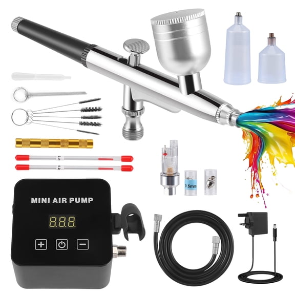 ALILYY 40PSI Airbrush Kit with Air Compressor, Digital Display High Pressure Air Brush Non-Clogging with 0.2/0.5mm Nozzle, for Painting,Modeling,Cake Decor, Makeup,Black