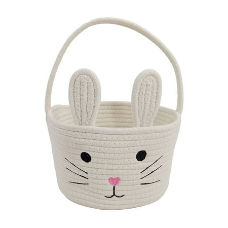 Kcehta Easter Baskets For Kids Personalized Woven Rope Easter Basket Empty With Bunny Ear And Handle