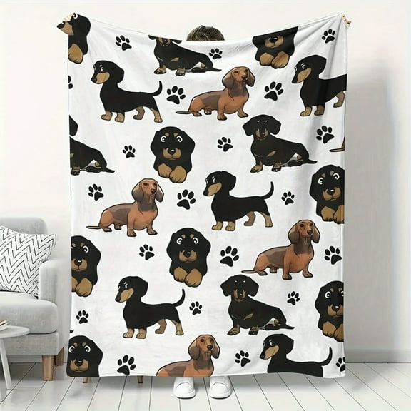 Luxury Rustic Dachshund Dog Pattern Throw Blanket- Soft Flannel All-Season Cozy Blanket, Machine Washable Polyester, Digital Print Multi-Purpose For Home, Kitchen, Bedding Outdoor Use, Dog B