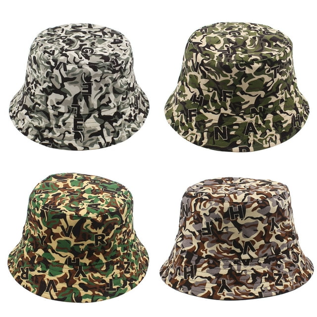 Sombrero de pescador Sombrero de sol de doble cara Camuflaje Estampado de letras Plegable