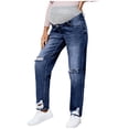 thumbnail image 2 of YUANxueke Womens Maternity Jeans Over the Belly High Waist Ripped Straight Leg Denim Pants Casual Pregnancy Pants, 2 of 5