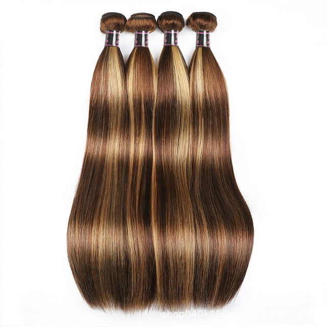 P4/27 Mèches Os Lisses Mèches cheveux humains Brésiliens Mèches Tissées 16-24 Pouces Extensions cheveux humains Remy Double Trame Perruques Extensions de cheveux humains