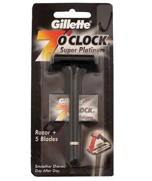 Gillette 7 O'Clock Super Platinum Safety Razor w/ 5 Blades + 3 Count Eyebrow Trimmer