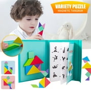 Amerteer Travel Tangram Puzzle - Magnetic Pattern Block Book Road Trip Game Jigsaw Shapes Dissection STEM Games with Solution for Kid Adult Challenge - IQ Educational Toy Gift Brain Teasers