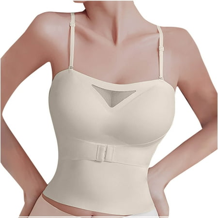Gnurob Women s Sexy Crop Top Strapless Tube Tops Removable Strap Bandeau Front Closure Bra Wireless Push Up Bralette Sheer Seamless Bralettes Clearance Saving Beige Small