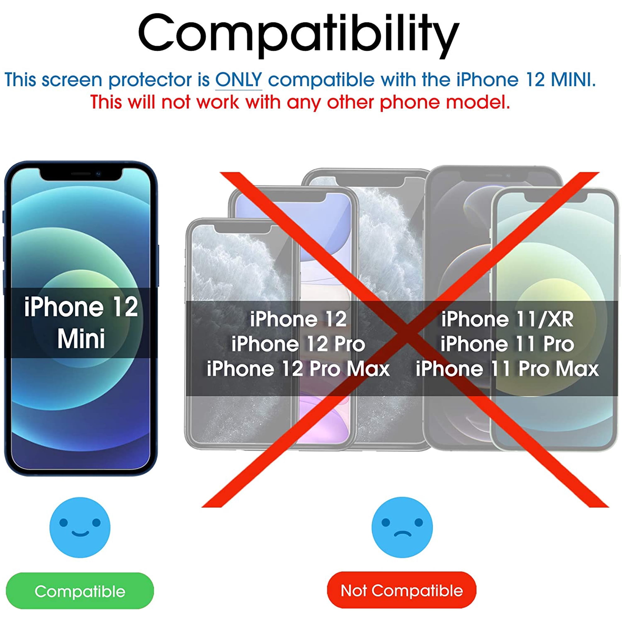 UYWGF-Glass Screen Protector Compatible with iPhone 12 Mini 5.4" Display, 2020, with Easy Installation Tray, Tempered Glass, 3 Pack