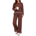 thumbnail image 5 of UVN Outfits Sets for Women Casual 2 Piece Lounge Sets Fall Long Sleeve Tops and Wide Leg Pants Tracksuits Pajamas Sets with Pockets, 5 of 12