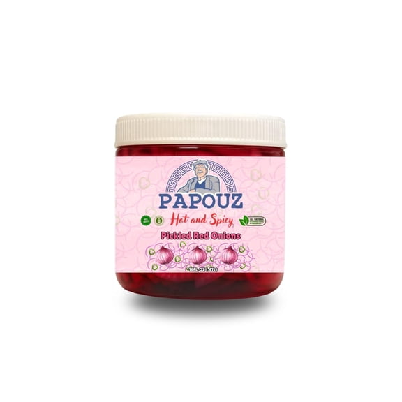 Papouz Pickled Red Onions Hot and Spicy Sliced 1 Count 16 Ounce