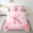 thumbnail image 2 of Castle Fairy Alphabet Rose 7 Pieces Bedding Comforter Set,Flower Butterfly Full Bedding Set Lightweight,Ballet Girl Fitted Sheet Flat Sheet,Lightweight Initial Room Decor,Reversible, 2 of 8
