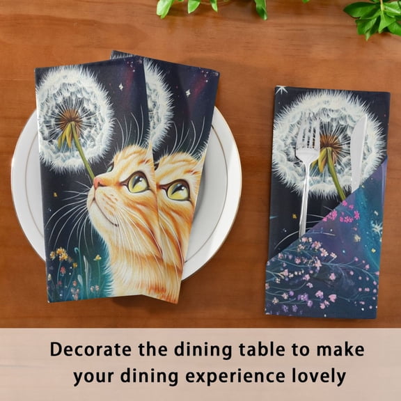 Satin Native Fab Cotton Dinner Napkin Cosmic Cat Reusable