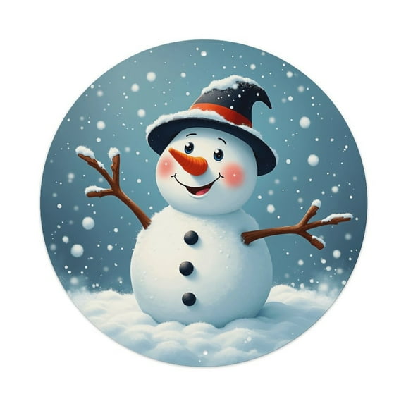 Vintage Wall Decor Snowman Snow Wall Plaque Sign Round Metal Tin Sign Round Welcome Door Hanging, Suitable for Home Garden Kitchen Bar Cafe Restaurant Garage Wall Decor 8x8 Inch