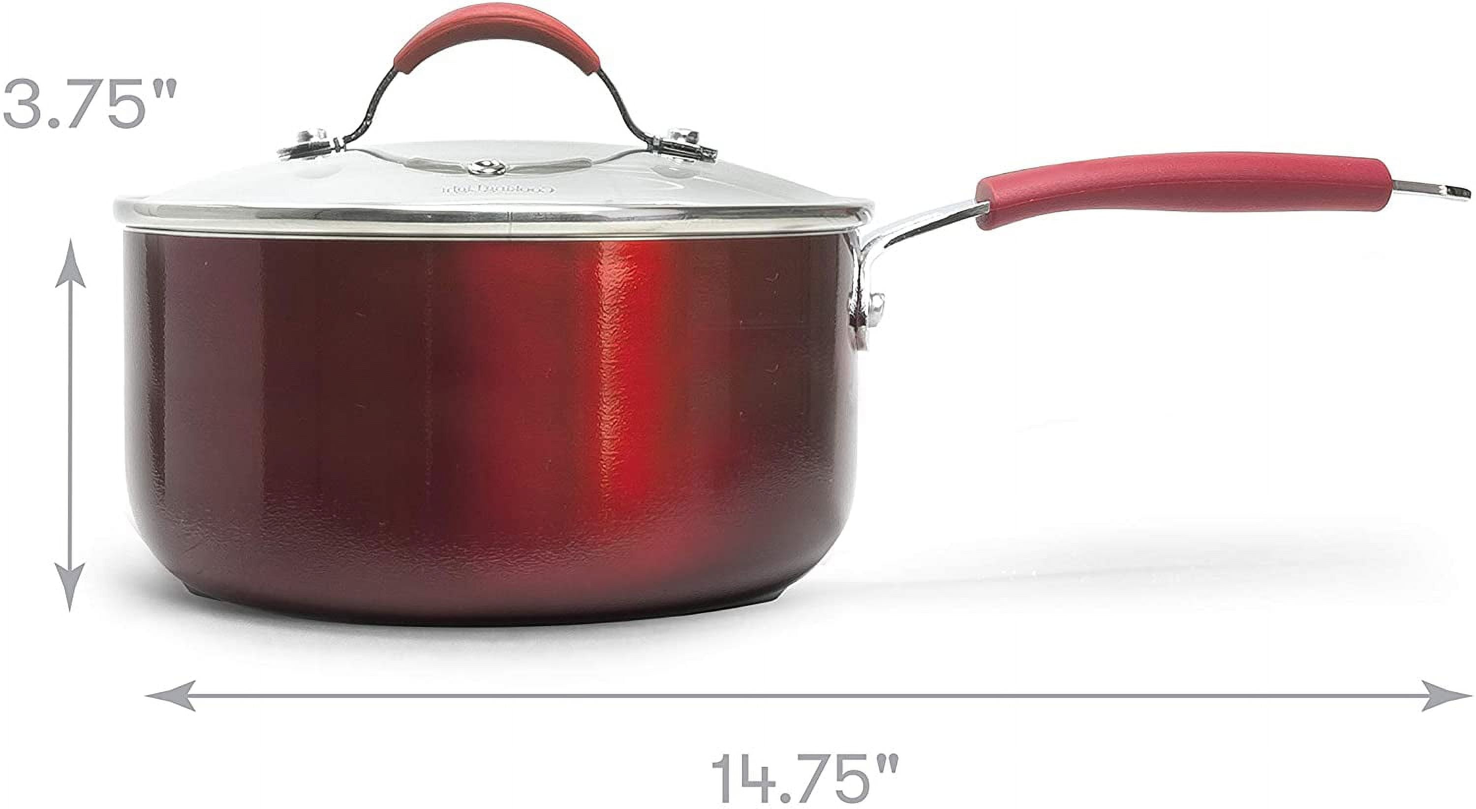 Cooking Light Allure 3 Quart Non-Stick Ceramic Saucepan with Lid, Red 
