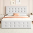 thumbnail image 3 of Bed Frame, Linen Upholstered Platform Bed Frame with 4 Storage Drawers and Adjustable Headboard, Button Tufted Design Bed Frame with Sturdy Wooden Slats Support, No Box Spring Needed, 3 of 9