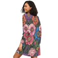 thumbnail image 2 of FORMRS Womens Long Sleeve Nightgowns Crew Neck Sleep Shirt Soft Pajamas Sizes S-3XL, Vibrant Blooming Flowers, 2 of 8