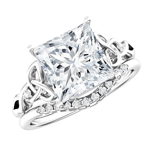 Rosec Jewels IGI Certified 4 Carat Princess Cut Lab Grown Diamond Wedding Ring Set - E-VS1 Grade - Celtic Engagement Ring with Enhancer, 925 Sterling Silver, US 4.00