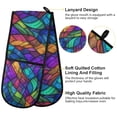 thumbnail image 2 of Yayeee Double Oven Mitt Kitchen Heat Resistant Baking 35" x7" Quilted Cotton Glove, Vibrant Stained Glass Pattern, 2 of 6
