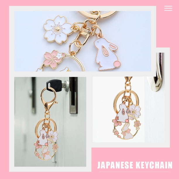 WASHWEPE 2Ud Llavero Japonés Kawaii Con De Y Cerezo En Material Metal Dorado