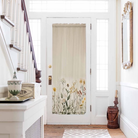 Botanical Door Curtains for Door Window, French Sidelight Front Back Door Curtains With Tieback, Retro Plant Wildflower Green Leaf Ferns Kitchen Rod Pocket Drapes Panel, 25"x72"