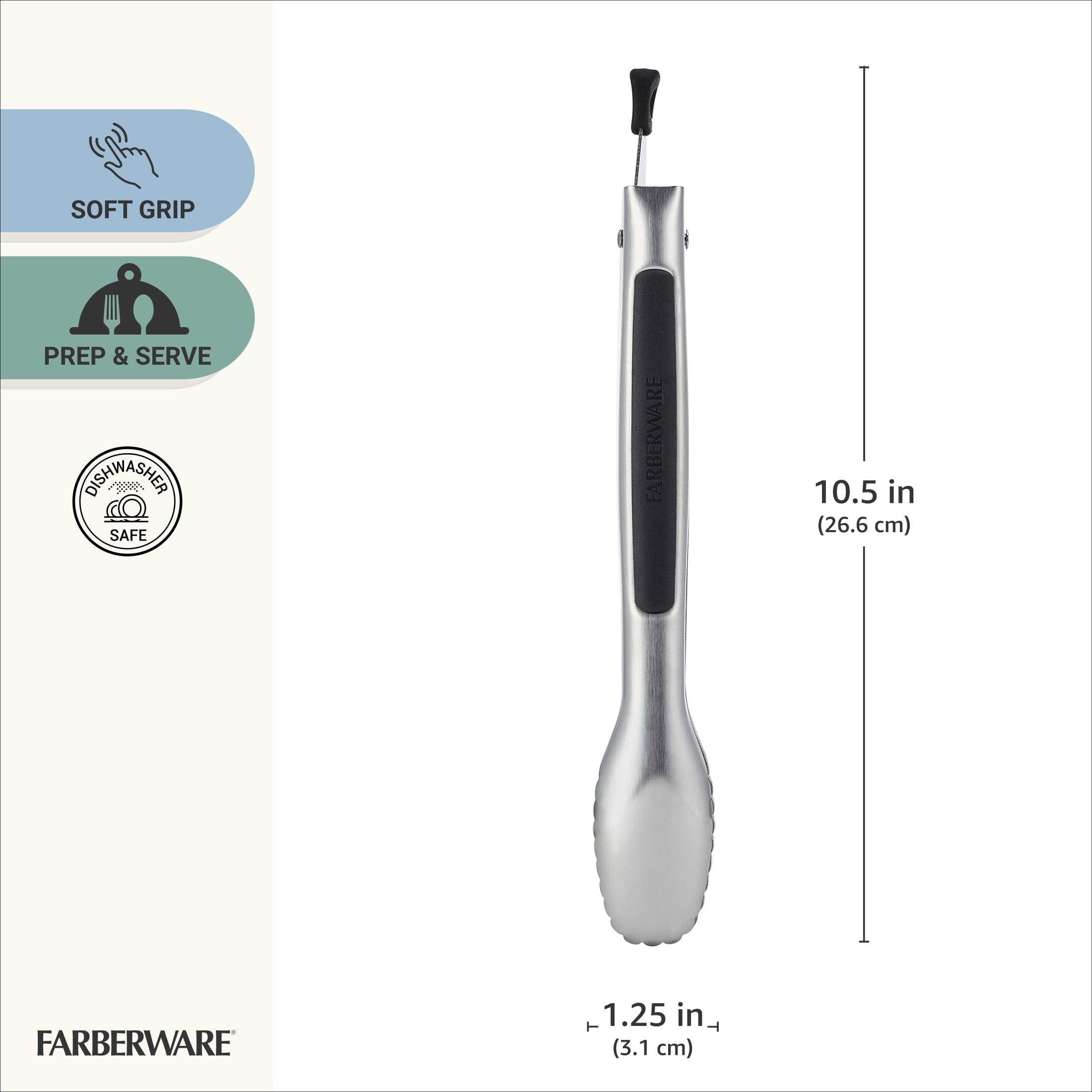 Farberware Professional Stainless Steel 10.5-inch Locking Kitchen Food Tongs
