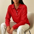 thumbnail image 6 of UDAUDU Polo Shirts for Women Long Sleeve Tops Golf Tees 3-Button Collared | Womens Polo, Collared, 3-Button, Golf, Cotton Blend, Casual Office Tops, Business, Work, Comfortable Soft Red M, 6 of 8