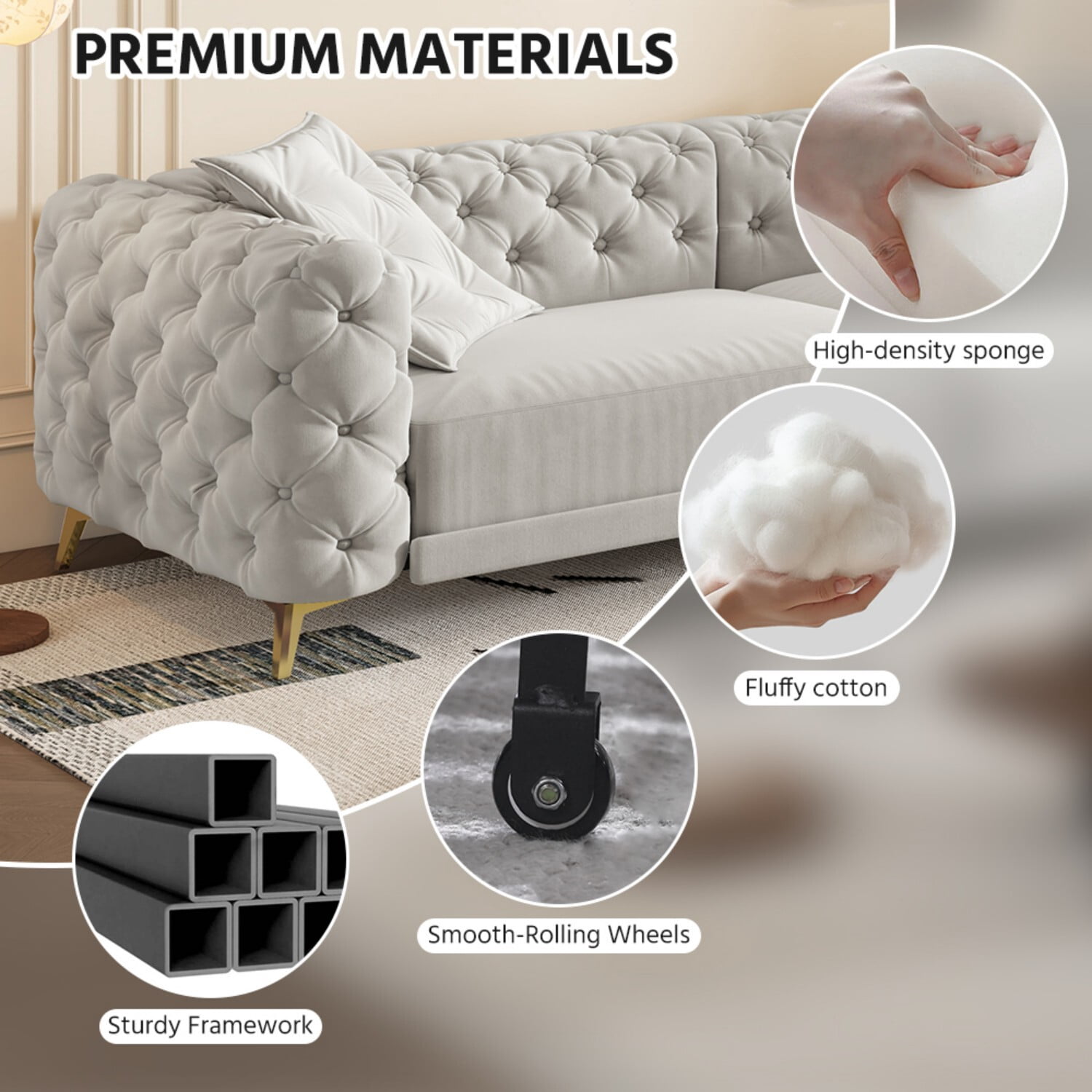 avobird 97" Overside Convertible Sofa, 3 in 1 Pull Out Sleeper Sofa Bed with Movable Ottoman, Button Tufted Modern Sofa for Living Room, Light Gray