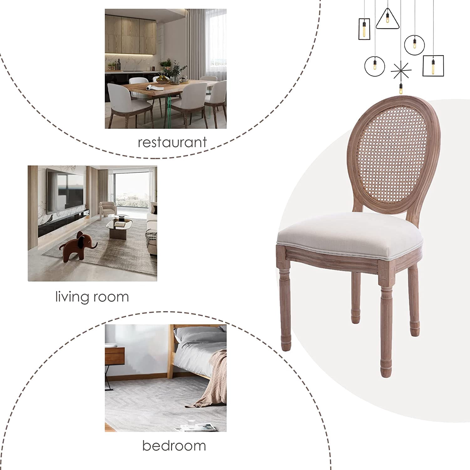 Sumdeal French Dining Chairs Set, Upholstered Vintage Farmhouse Chair,Mid Century Fabric Chair with Solid rubberwood Leg for Dining Room Bedroom Kitchen Restaurant