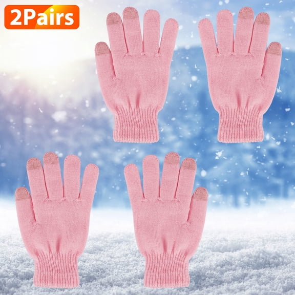 TeqHome 2 Pairs Winter Knit Gloves for Women and Men with Soft Acrylic Touch Screen Magic Gloves Warm Pink