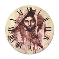 Designart 'Black and White Portrait of Young Indian Woman II' Modern Wood Wall Clock