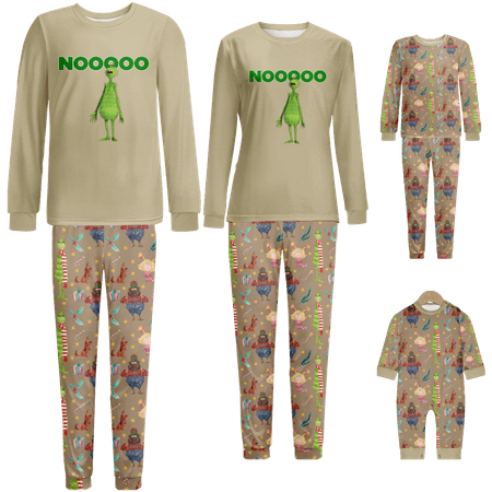 

Holiday Family Matching Christmas Pajamas Sleepwear Set The Grinch Khaki Print Sizes for Adult-Kids-Baby-Pet 2-Piece Top and Pants Bodysuits Pajamas Set