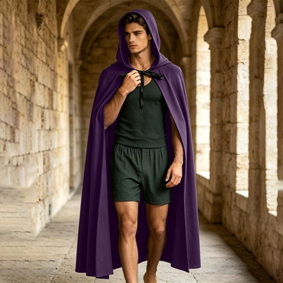 LEKWK Men Medieval Hooded Cloak Front Tie Gothic Wizard Witch Robe Loose Cape Themed Activity Halloween Renaissance Costume