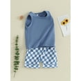 thumbnail image 4 of Suealasg Toddler Baby Boy 2Pcs Summer Clothes 6M 1T 2T 3T Kids Boy Hawaiian Beach Casual Shorts Sets Sleeveless Tank Tops+ Checkerboard Print Shorts, 4 of 9