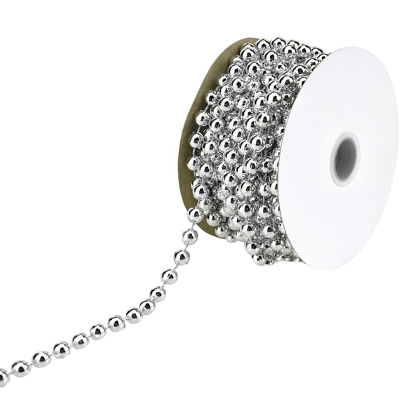 Plastic Pearls Beads String Garland, 8mm, 5/16-inch, 8-yard, Silver