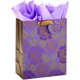 thumbnail image 1 of Bolsa de regalo de papel brillante con estampado floral morado, 33 x 26 x 14 cm, paquete de 10, 1 of 3