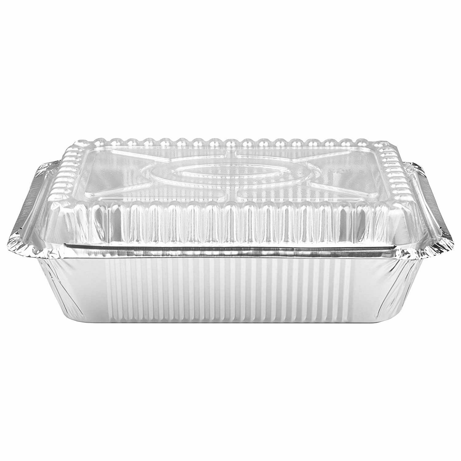 Choice 2 lb. Oblong Foil Take-Out Container with Dome Lid - 50/Pack