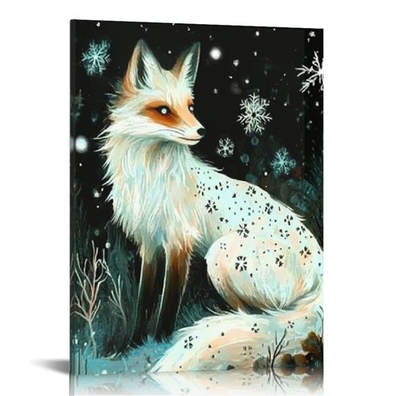Patifu Fox Snowflakes Wall Decor Canvas Art for Living Room Bedroom 12x16 in