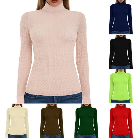 idosla Women's Turtleneck Long Sleeve Shirts Fall Fashion Basic Thermal Underwear Tops Winter Clothes 2025 (Beige, XL)