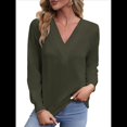 thumbnail image 1 of Camisetas de Larga para Mujer, Camisetas Informales con Cuello en V, Cómodas, Básicas y Suaves Verde L, 1 of 10