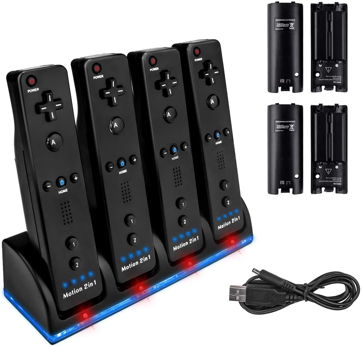 Four Charger Dock for Wii Remote, TechKen Remote Control Charger