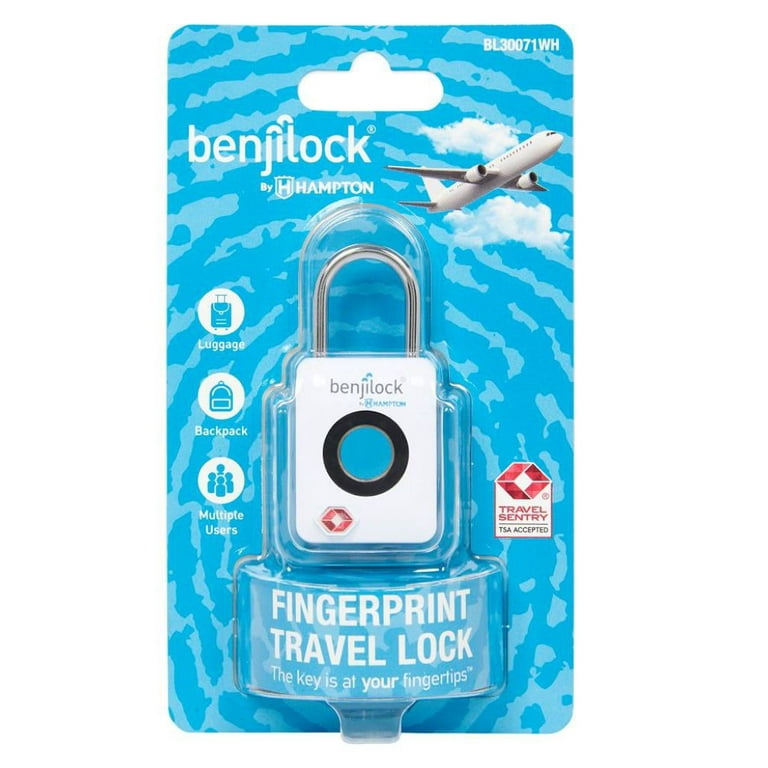 BenjiLock by Hampton® TSA Fingerprint Travel Padlock, 33mm Body with 15/16  inch Shackle, White 