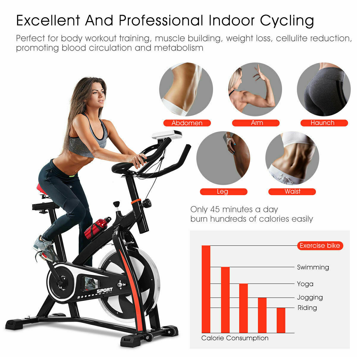 Costway Exercise Bicycle Indoor Bike Cycling Cardio Adjustable Gym Workout Fitness Home - image 3 of 9
