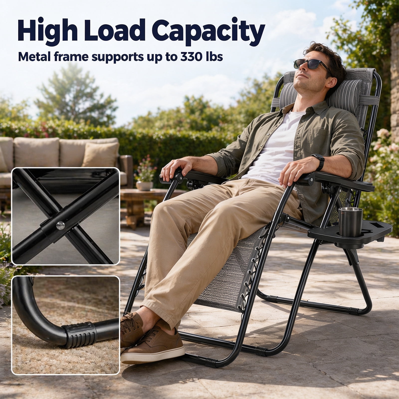 Alvantor 2-Pack Zero Gravity Lounge Chairs, Portable Recliner Beach Camping Patio Outdoor Folding Lounge Chair with Pillow & Cup Holder