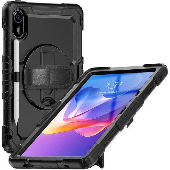 Case for Xiaomi Redmi Pad 2 11 Inch 2025, with Screen Protector, Hand Strap, Shoulder Strap, 360° Rotating Stand for Xiaomi Redmi Pad 2 11'' Black