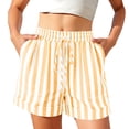 thumbnail image 5 of Cagogo Women Plus Size Drawstring High Waisted Shorts with Pockets Striped Casual Loose Workout Shorts for Summer Beach Lounge, Khaki M, 5 of 7
