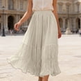 thumbnail image 2 of Arlun Maxi Skirts for Women Elastic High Waisted A Line Long Layered Tutu Mesh Ruffles Tiered Flowy Elegant Skirt for Spring and Summer Beige One Size, 2 of 5