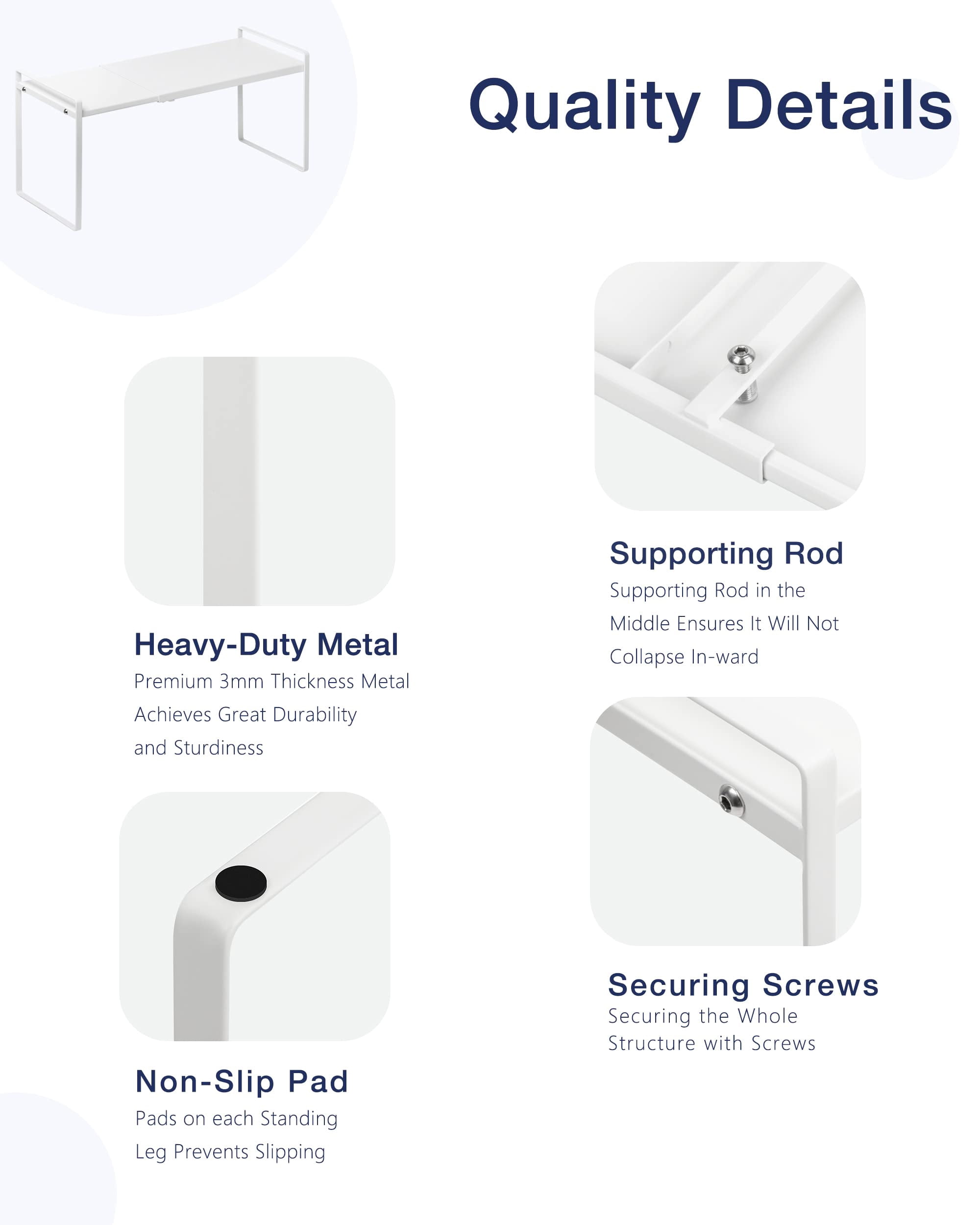 DIY.STORE Expandable Under Sink Cabinet Organizer, 9.5in-16.5in Expandable Cabinet Shelf (White)